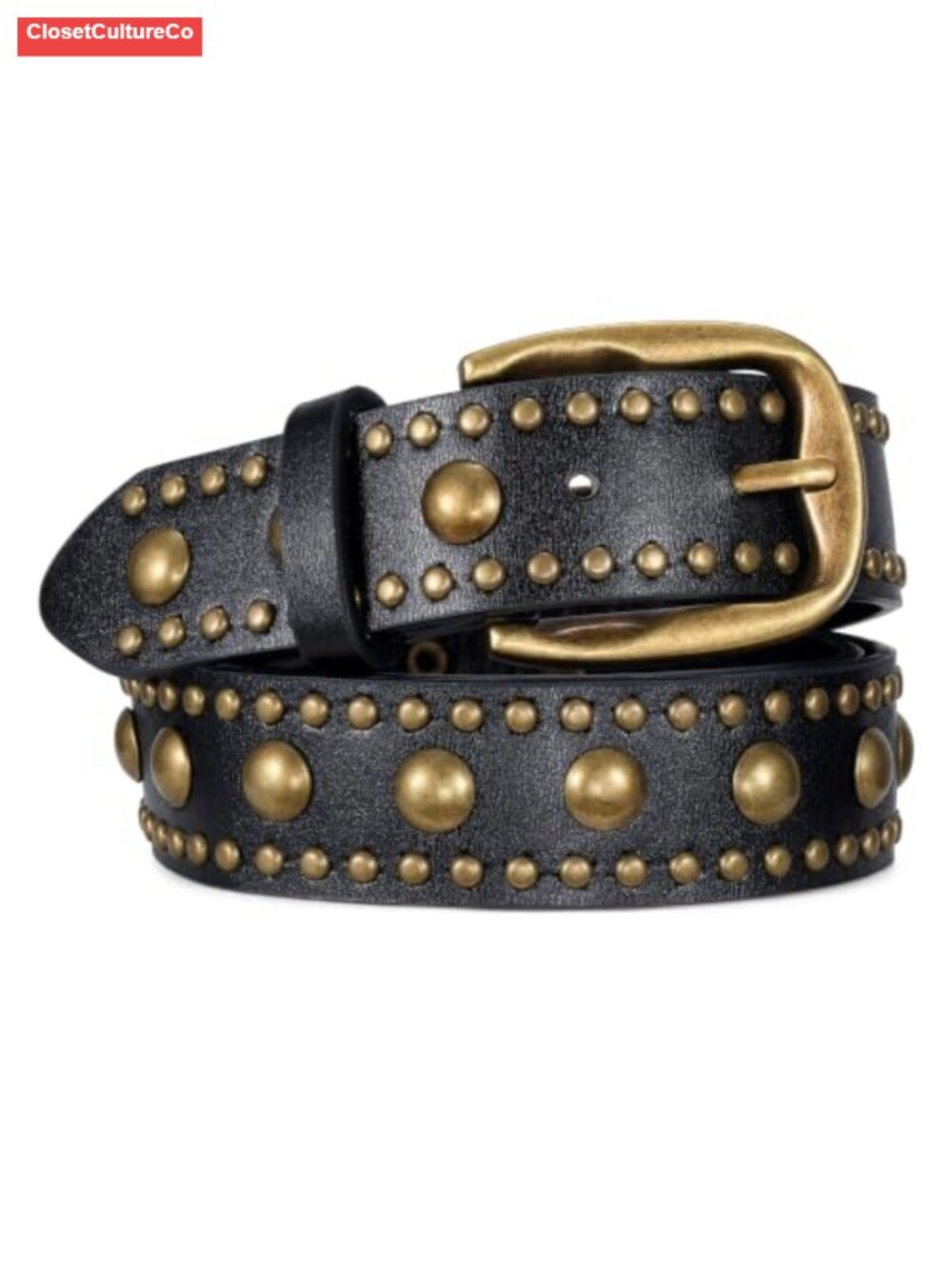 Studded Belt Western PU Leather Punk Waist Belt for Jeans Pants Dresses